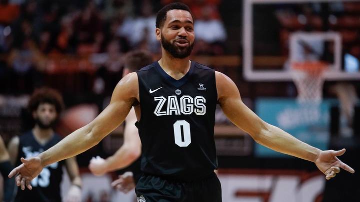 Feb 8, 2018; Stockton, CA, USA; Gonzaga Bulldogs guard Silas Melson (0) reacts against the Pacific Tigers during the second half of the game at Alex G. Spanos Center. Feb 8, 2018; Stockton, CA, USA; Gonzaga Bulldogs guard Silas Melson (0) reacts against the Pacific Tigers during the second half of the game at Alex G. Spanos Center.