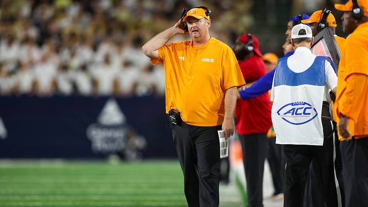 Sep 12, 2026; Atlanta, Georgia, USA; Tennessee Volunteers head coach Josh Heupel on the sideline against the Georgia Tech Yellow Jackets in the fourth quarter at Bobby Dodd Stadium at Hyundai Field. Mandatory Credit: Brett Davis-Imagn Images Sep 12, 2026; Atlanta, Georgia, USA; Tennessee Volunteers head coach Josh Heupel on the sideline against the Georgia Tech Yellow Jackets in the fourth quarter at Bobby Dodd Stadium at Hyundai Field. Mandatory Credit: Brett Davis-Imagn Images