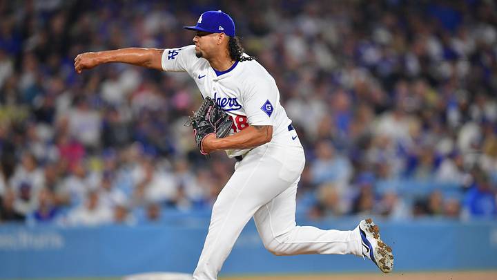 Sep 24, 2024; Los Angeles, California, USA; Los Angeles Dodgers pitcher Brusdar Graterol (48) throws against the San Diego Padres. during the fifth inning at Dodger Stadium. Mandatory Credit: Gary A. Vasquez-Imagn Images Sep 24, 2024; Los Angeles, California, USA; Los Angeles Dodgers pitcher Brusdar Graterol (48) throws against the San Diego Padres. during the fifth inning at Dodger Stadium. Mandatory Credit: Gary A. Vasquez-Imagn Images