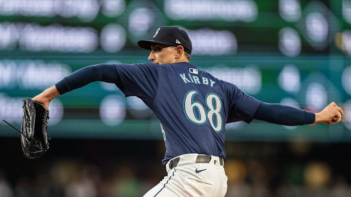 Seattle Mariners starter George Kirby (68) delivers a pitch during the second inning against the San Diego Padres at T-Mobile Park on Sept 10.