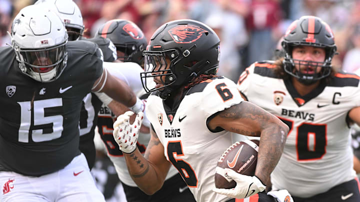 Sep 23, 2023; Pullman, Washington, USA; Oregon State Beavers running back Damien Martinez (6)