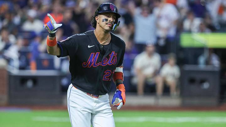 Sep 4, 2026; New York City, New York, USA; New York Mets designated hitter Mark Vientos (27) reacts after hitting a three-run home run in the first inning against the San Francisco Giants at Citi Field. Mandatory Credit: Wendell Cruz-Imagn Images Sep 4, 2026; New York City, New York, USA; New York Mets designated hitter Mark Vientos (27) reacts after hitting a three-run home run in the first inning against the San Francisco Giants at Citi Field. Mandatory Credit: Wendell Cruz-Imagn Images
