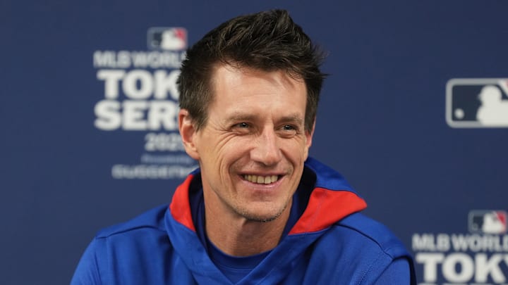 Mar 16, 2025; Bunkyo, Tokyo, Japan; Chicago Cubs manager Craig Counsell (11) talks to media members before the game against the Yomiuri Giants at Tokyo Dome.