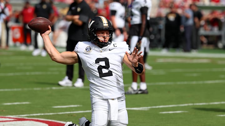 Oct 4, 2025; Tuscaloosa, Alabama, USA; Vanderbilt Commodores quarterback Diego Pavia (2) warms up before a game against the Alabama Crimson Tide at Saban Field at Bryant-Denny Stadium. Mandatory Credit: David Leong-Imagn Images Oct 4, 2025; Tuscaloosa, Alabama, USA; Vanderbilt Commodores quarterback Diego Pavia (2) warms up before a game against the Alabama Crimson Tide at Saban Field at Bryant-Denny Stadium. Mandatory Credit: David Leong-Imagn Images