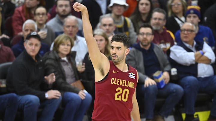 Jan 30, 2025; Cleveland, Ohio, USA; Cleveland Cavaliers forward Georges Niang (20) follows through on a three-point basket in the third quarter against the Atlanta Hawks at Rocket Mortgage FieldHouse. Mandatory Credit: David Richard-Imagn Images Jan 30, 2025; Cleveland, Ohio, USA; Cleveland Cavaliers forward Georges Niang (20) follows through on a three-point basket in the third quarter against the Atlanta Hawks at Rocket Mortgage FieldHouse. Mandatory Credit: David Richard-Imagn Images
