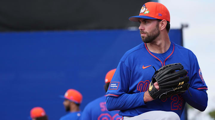 Feb 12, 2026; Port St. Lucie, FL, USA; New York Mets pitcher David Peterson (23) throws during spring training. Mandatory Credit: Jim Rassol-Imagn Images Feb 12, 2026; Port St. Lucie, FL, USA; New York Mets pitcher David Peterson (23) throws during spring training. Mandatory Credit: Jim Rassol-Imagn Images