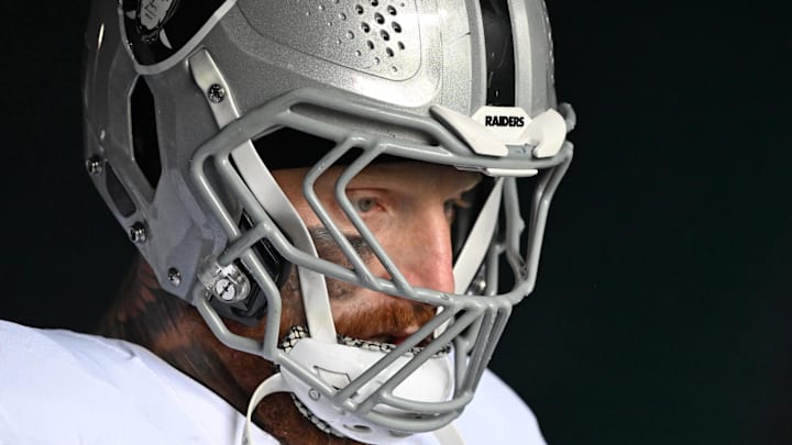 Dec 14, 2025; Philadelphia, Pennsylvania, USA; Las Vegas Raiders defensive end Maxx Crosby (98) in the tunnel against the Philadelphia Eagles at Lincoln Financial Field. Mandatory Credit: Eric Hartline-Imagn Images