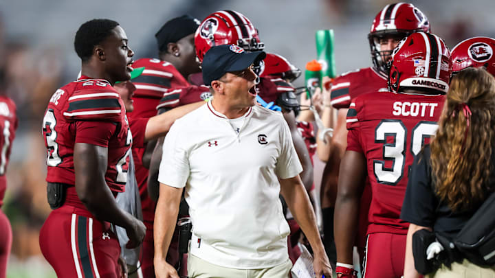 Nov 22, 2025; Columbia, South Carolina, USA; South Carolina Gamecocks head coach Shane Beamer reacts to a play against the Coastal Carolina Chanticleers in the second half at Williams-Brice Stadium. Mandatory Credit: Jeff Blake-Imagn Images Nov 22, 2025; Columbia, South Carolina, USA; South Carolina Gamecocks head coach Shane Beamer reacts to a play against the Coastal Carolina Chanticleers in the second half at Williams-Brice Stadium. Mandatory Credit: Jeff Blake-Imagn Images