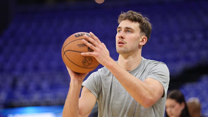 Orlando Magic forward Franz Wagner warms up before game four of first round for the NBA Playoffs.