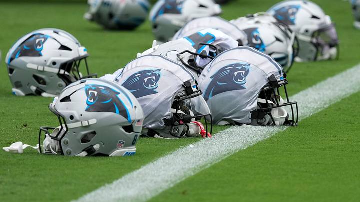 Carolina Panthers helmets during training camp Carolina Panthers helmets during training camp