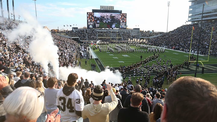 The Purdue Boilermakers take to the field 