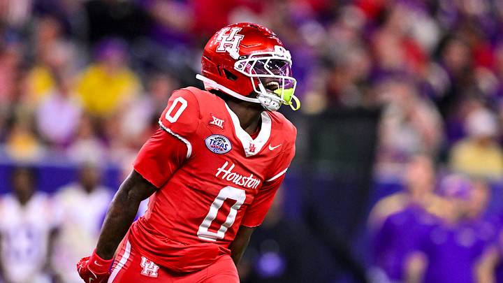 Dec 27, 2025; Houston, TX, USA; Houston Cougars wide receiver Amare Thomas (0) reacts during the first half against the Louisiana State Tigers at NRG Stadium. Mandatory Credit: Maria Lysaker-Imagn Images Dec 27, 2025; Houston, TX, USA; Houston Cougars wide receiver Amare Thomas (0) reacts during the first half against the Louisiana State Tigers at NRG Stadium. Mandatory Credit: Maria Lysaker-Imagn Images