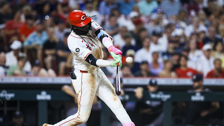 Jun 23, 2025; Cincinnati, Ohio, USA; Cincinnati Reds shortstop Elly De La Cruz (44) hits a solo home run in the eighth inning against the New York Yankees at Great American Ball Park. Mandatory Credit: Katie Stratman-Imagn Images Jun 23, 2025; Cincinnati, Ohio, USA; Cincinnati Reds shortstop Elly De La Cruz (44) hits a solo home run in the eighth inning against the New York Yankees at Great American Ball Park. Mandatory Credit: Katie Stratman-Imagn Images