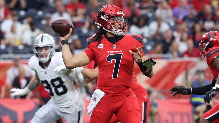 Dec 21, 2025; Houston, Texas, USA; Houston Texans quarterback C.J. Stroud (7) attempts a pass during the first half against the Las Vegas Raiders at NRG Stadium. Mandatory Credit: Troy Taormina-Imagn Images Dec 21, 2025; Houston, Texas, USA; Houston Texans quarterback C.J. Stroud (7) attempts a pass during the first half against the Las Vegas Raiders at NRG Stadium. Mandatory Credit: Troy Taormina-Imagn Images