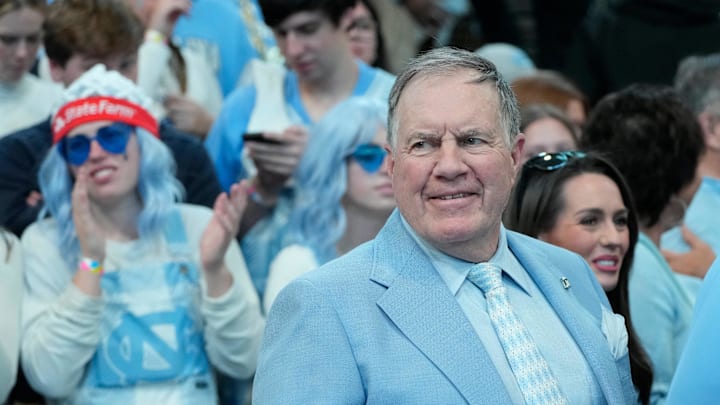 Mar 8, 2025; Chapel Hill, North Carolina, USA; North Carolina Tar Heels football coach Bill Belichick before the game at Dean E. Smith Center. Mandatory Credit: Bob Donnan-Imagn Images