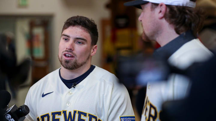 Milwaukee Brewers infielder Caleb Durbin is interviewed on Thursday, January 22, 2026, at Howard Elementary School in Howard, Wis. Durbin visited the school for a stop on the Milwaukee Brewers’ “Frozen Sausage Tour,” in which a teacher receives the Brewers Grand Slam Teacher Award and the school receives a $1,000 donation from the Brewers at each stop.
Tork Mason/USA TODAY NETWORK-Wisconsin Milwaukee Brewers infielder Caleb Durbin is interviewed on Thursday, January 22, 2026, at Howard Elementary School in Howard, Wis. Durbin visited the school for a stop on the Milwaukee Brewers’ “Frozen Sausage Tour,” in which a teacher receives the Brewers Grand Slam Teacher Award and the school receives a $1,000 donation from the Brewers at each stop.
Tork Mason/USA TODAY NETWORK-Wisconsin