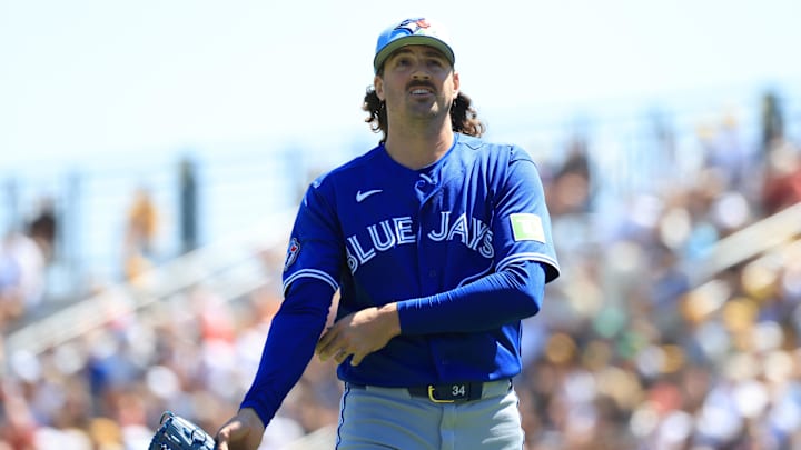Mar 21, 2026; Bradenton, Florida, USA; Toronto Blue Jays starting pitcher Kevin Gausman (34) walks back to the dugout at the end of the first inning against the Pittsburgh Pirates at LECOM Park. Mandatory Credit: Kim Klement Neitzel-Imagn Images Mar 21, 2026; Bradenton, Florida, USA; Toronto Blue Jays starting pitcher Kevin Gausman (34) walks back to the dugout at the end of the first inning against the Pittsburgh Pirates at LECOM Park. Mandatory Credit: Kim Klement Neitzel-Imagn Images