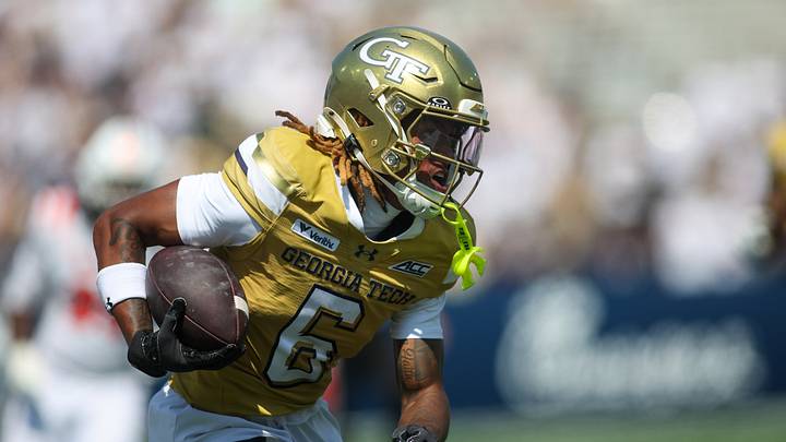 Sep 19, 2026; Atlanta, Georgia, USA; Georgia Tech Yellow Jackets wide receiver Debron Gatling (6) runs after a catch for a touchdown against the Mercer Bears in the third quarter at Bobby Dodd Stadium at Hyundai Field. Mandatory Credit: Brett Davis-Imagn Images Sep 19, 2026; Atlanta, Georgia, USA; Georgia Tech Yellow Jackets wide receiver Debron Gatling (6) runs after a catch for a touchdown against the Mercer Bears in the third quarter at Bobby Dodd Stadium at Hyundai Field. Mandatory Credit: Brett Davis-Imagn Images