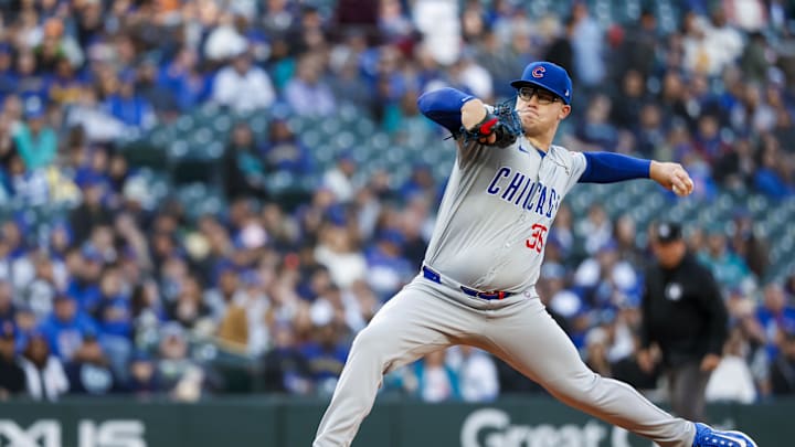 Apr 12, 2024; Seattle, Washington, USA; Chicago Cubs starting pitcher Jordan Wicks (36) throws