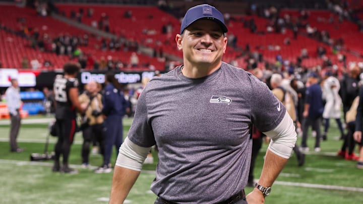 Dec 7, 2025; Atlanta, Georgia, USA; Seattle Seahawks head coach Mike MacDonald walks off the field after a victory over the Atlanta Falcons at Mercedes-Benz Stadium. Mandatory Credit: Brett Davis-Imagn Images