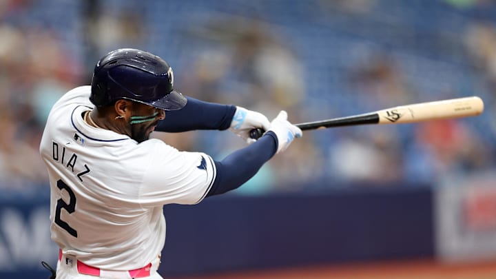 Tampa Bay Rays first baseman Yandy Diaz (2) hits an rbi double against the Minnesota Twins in the seventh inning at Tropicana Field on Sept 5.