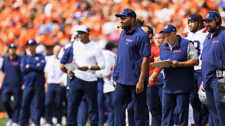 Sep 8, 2024; Cincinnati, Ohio, USA; New England Patriots head coach Jerod Mayo during the second half against the Cincinnati Bengals at Paycor Stadium.