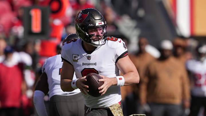 Nov 19, 2023; Santa Clara, California, USA; Tampa Bay Buccaneers quarterback Baker Mayfield (6)