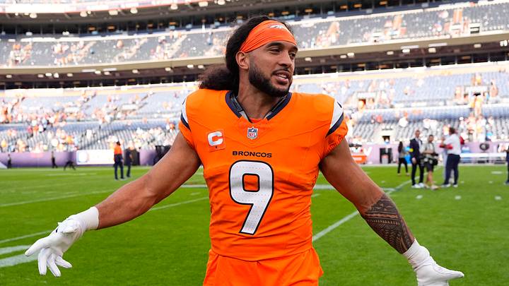 Sep 7, 2025; Denver, Colorado, USA; Denver Broncos safety Talanoa Hufanga (9) after the game at Empower Field at Mile High. Mandatory Credit: Ron Chenoy-Imagn Images Sep 7, 2025; Denver, Colorado, USA; Denver Broncos safety Talanoa Hufanga (9) after the game at Empower Field at Mile High. Mandatory Credit: Ron Chenoy-Imagn Images