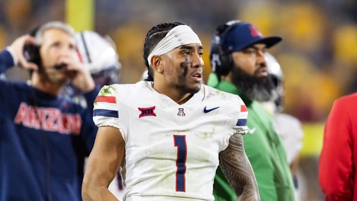 Nov 28, 2025; Tempe, Arizona, USA; Arizona Wildcats quarterback Noah Fifita (1) against the Arizona State Sun Devils during the 99th Territorial Cup at Mountain America Stadium. Mandatory Credit: Mark J. Rebilas-Imagn Images Nov 28, 2025; Tempe, Arizona, USA; Arizona Wildcats quarterback Noah Fifita (1) against the Arizona State Sun Devils during the 99th Territorial Cup at Mountain America Stadium. Mandatory Credit: Mark J. Rebilas-Imagn Images