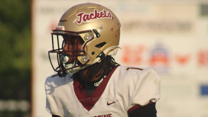 St. Augustine wide receiver Somourian Wingo (1) lines up before the snap against Bishop Kenny during a high school spring football game on May 21, 2025. [Clayton Freeman/Florida Times-Union]