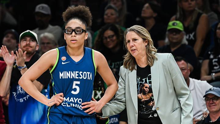 Aug 9, 2026; Minneapolis, Minnesota, USA; Minnesota Lynx guard Olivia Miles (5) and head coach Cheryl Reeve look on during the second quarter against the Dallas Wings at Target Center. Mandatory Credit: Jeffrey Becker-Imagn Images Aug 9, 2026; Minneapolis, Minnesota, USA; Minnesota Lynx guard Olivia Miles (5) and head coach Cheryl Reeve look on during the second quarter against the Dallas Wings at Target Center. Mandatory Credit: Jeffrey Becker-Imagn Images