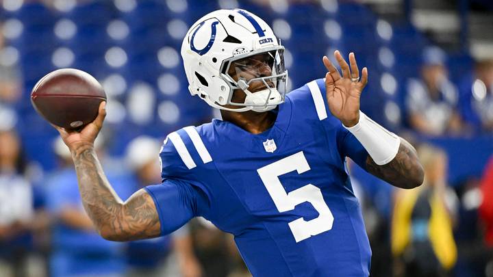 Aug 22, 2026; Indianapolis, Indiana, USA; Indianapolis Colts quarterback Anthony Richardson Sr. (5) warms up prior to the game against the Atlanta Falcons at Lucas Oil Stadium. Mandatory Credit: Robert Goddin-Imagn Images Aug 22, 2026; Indianapolis, Indiana, USA; Indianapolis Colts quarterback Anthony Richardson Sr. (5) warms up prior to the game against the Atlanta Falcons at Lucas Oil Stadium. Mandatory Credit: Robert Goddin-Imagn Images