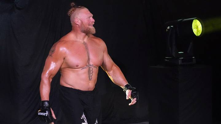 Brock Lesnar enters the arena to face Roman Reigns (not pictured) in a last man standing match for the Undisputed Championship during SummerSlam at Nissan Stadium. Mandatory Credit: Joe Camporeale-USA TODAY Sports