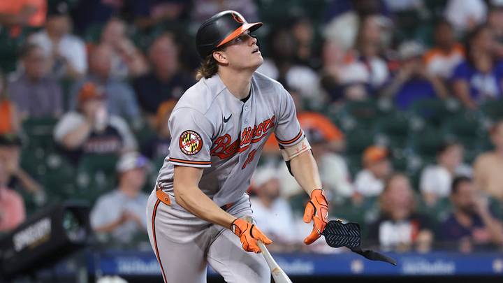 Jul 19, 2026; Houston, Texas, USA; Baltimore Orioles third baseman Coby Mayo (16) hits a home run during the sixth inning against the Houston Astros at Daikin Park. Mandatory Credit: Troy Taormina-Imagn Images Jul 19, 2026; Houston, Texas, USA; Baltimore Orioles third baseman Coby Mayo (16) hits a home run during the sixth inning against the Houston Astros at Daikin Park. Mandatory Credit: Troy Taormina-Imagn Images