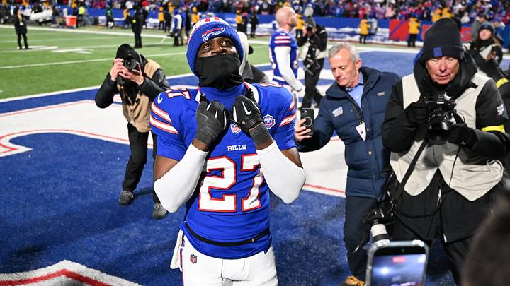 Jan 4, 2026; Orchard Park, New York, USA; Buffalo Bills cornerback Tre'davious White (27) reacts after the game against the New York Jets at Highmark Stadium. Jan 4, 2026; Orchard Park, New York, USA; Buffalo Bills cornerback Tre'davious White (27) reacts after the game against the New York Jets at Highmark Stadium.