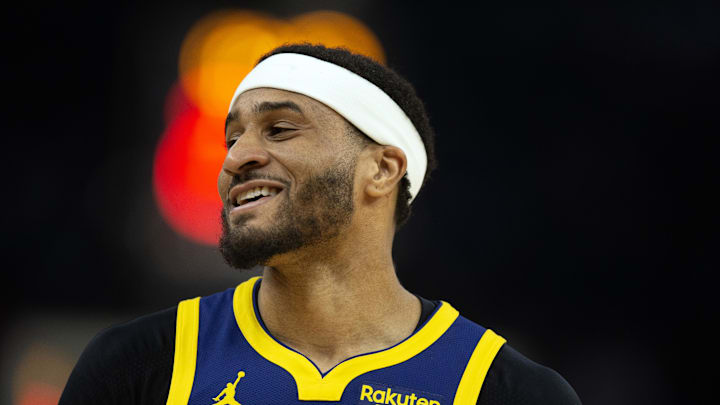Nov 16, 2023; San Francisco, California, USA; Golden State Warriors guard Gary Payton II (0) reacts