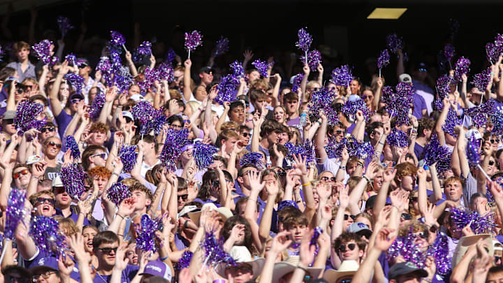 Aug 31, 2024; Manhattan, Kansas, USA; Kansas State Wildcats fans cheer before the start of a game against the Tennessee-Martin Skyhawks at Bill Snyder Family Football Stadium. Mandatory Credit: Scott Sewell-Imagn Images