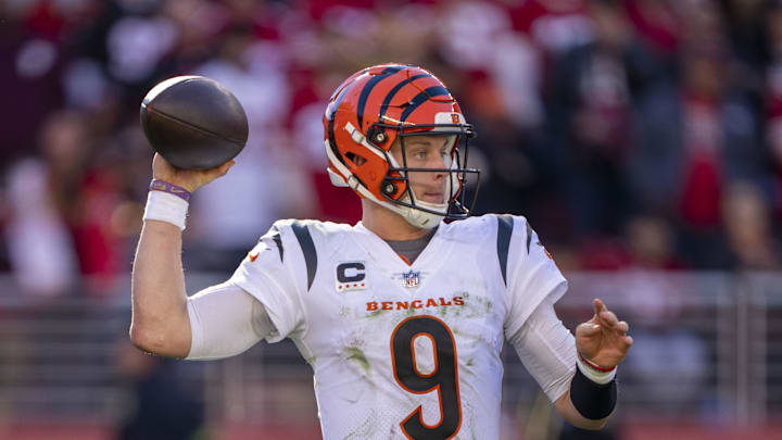 October 29, 2023; Santa Clara, California, USA; Cincinnati Bengals quarterback Joe Burrow (9) passes