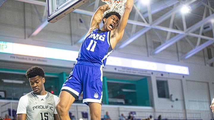 Khani Rooths of IMG Academy dunks  against Prolific Prep in GEICO High School Nationals quarterfinal