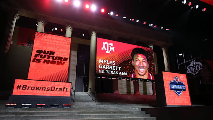 Apr 27, 2017; Philadelphia, PA, USA; Myles Garrett (Texas A&M), not pictured) is announced as