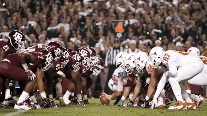 Nov 24, 2011; College Station, TX, USA; General view of the line of scrimmage during a game between