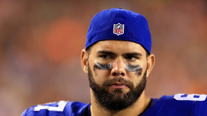 Aug 14, 2015; Cincinnati, OH, USA; New York Giants tackle Justin Pugh (67) in a preseason NFL