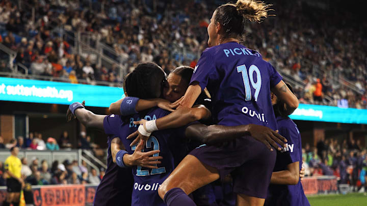 Orlando Pride celebrate Orlando Pride forward Barbra Banda (22) goal against Bay FC during the second half at PayPal Park
