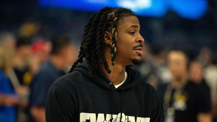 Mar 20, 2024; San Francisco, California, USA; Memphis Grizzlies guard Ja Morant takes the court before a game against the Golden State Warriors at Chase Center. 