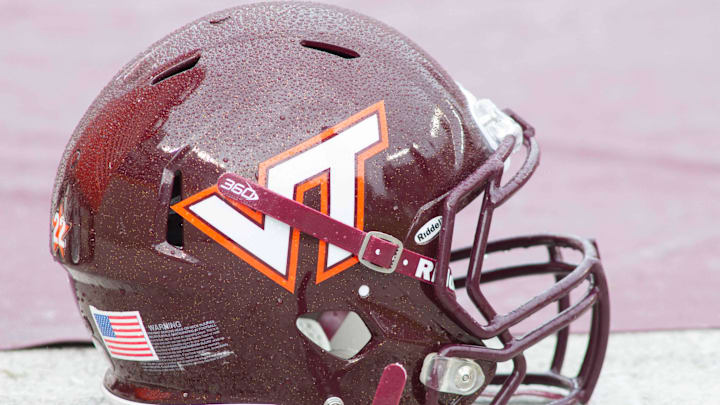 Oct 12, 2013; Blacksburg, VA, USA; A Virginia Tech Hokies helmet lays on the sidelines during the fourth quarter against the Pittsburgh Panthers at Lane Stadium. The Hokies defeated Pitt 19-9. Mandatory Credit: Jeremy Brevard-Imagn Images Oct 12, 2013; Blacksburg, VA, USA; A Virginia Tech Hokies helmet lays on the sidelines during the fourth quarter against the Pittsburgh Panthers at Lane Stadium. The Hokies defeated Pitt 19-9. Mandatory Credit: Jeremy Brevard-Imagn Images