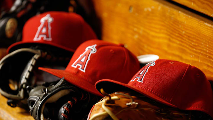 Jul 5, 2016; St. Petersburg, FL, USA; Los Angeles Angels hats and gloves lay in the dugout against the Tampa Bay Rays at Tropicana Field. Mandatory Credit: Kim Klement-Imagn Images Jul 5, 2016; St. Petersburg, FL, USA; Los Angeles Angels hats and gloves lay in the dugout against the Tampa Bay Rays at Tropicana Field. Mandatory Credit: Kim Klement-Imagn Images