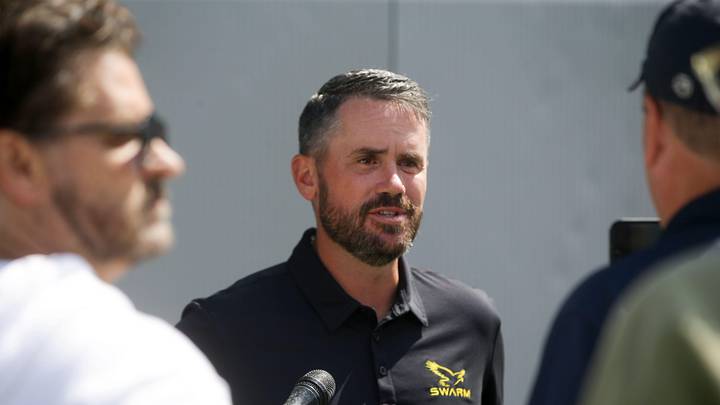 Iowa’s football chief of staff and general manager Tyler Barnes answers questions Friday, Aug. 9, 2024 during Iowa Football’s media day in Iowa City, Iowa.