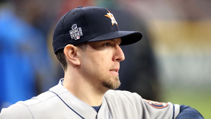 Oct 30, 2021; Atlanta, Georgia, USA; Houston Astros hitting coach Troy Snitker (46) in the dugout prior to game four of the 2021 World Series against the Atlanta Braves at Truist Park. Mandatory Credit: Brett Davis-Imagn Images Oct 30, 2021; Atlanta, Georgia, USA; Houston Astros hitting coach Troy Snitker (46) in the dugout prior to game four of the 2021 World Series against the Atlanta Braves at Truist Park. Mandatory Credit: Brett Davis-Imagn Images