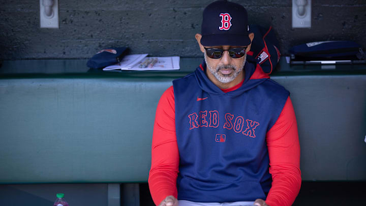 Jun 21, 2025; San Francisco, California, USA; Boston Red Sox manager Alex Cora sits in the dugout before his team takes on the San Francisco Giants at Oracle Park. Mandatory Credit: D. Ross Cameron-Imagn Images Jun 21, 2025; San Francisco, California, USA; Boston Red Sox manager Alex Cora sits in the dugout before his team takes on the San Francisco Giants at Oracle Park. Mandatory Credit: D. Ross Cameron-Imagn Images