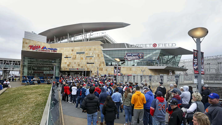 Apr 3, 2017; Minneapolis, MN, USA; Fans enter Target Field for the Opening Day game between the Kansas City Royals and Minnesota Twins. Mandatory Credit: Bruce Kluckhohn-Imagn Images
